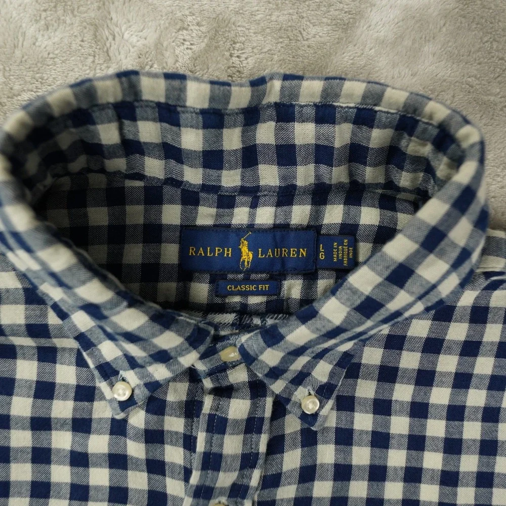 Ralph lauren Classic Fit Button Up Shirt Men's Large Blue Plaid Double-Faced